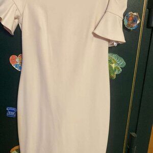 Calvin Klein lined white short off the shoulder sheath dress